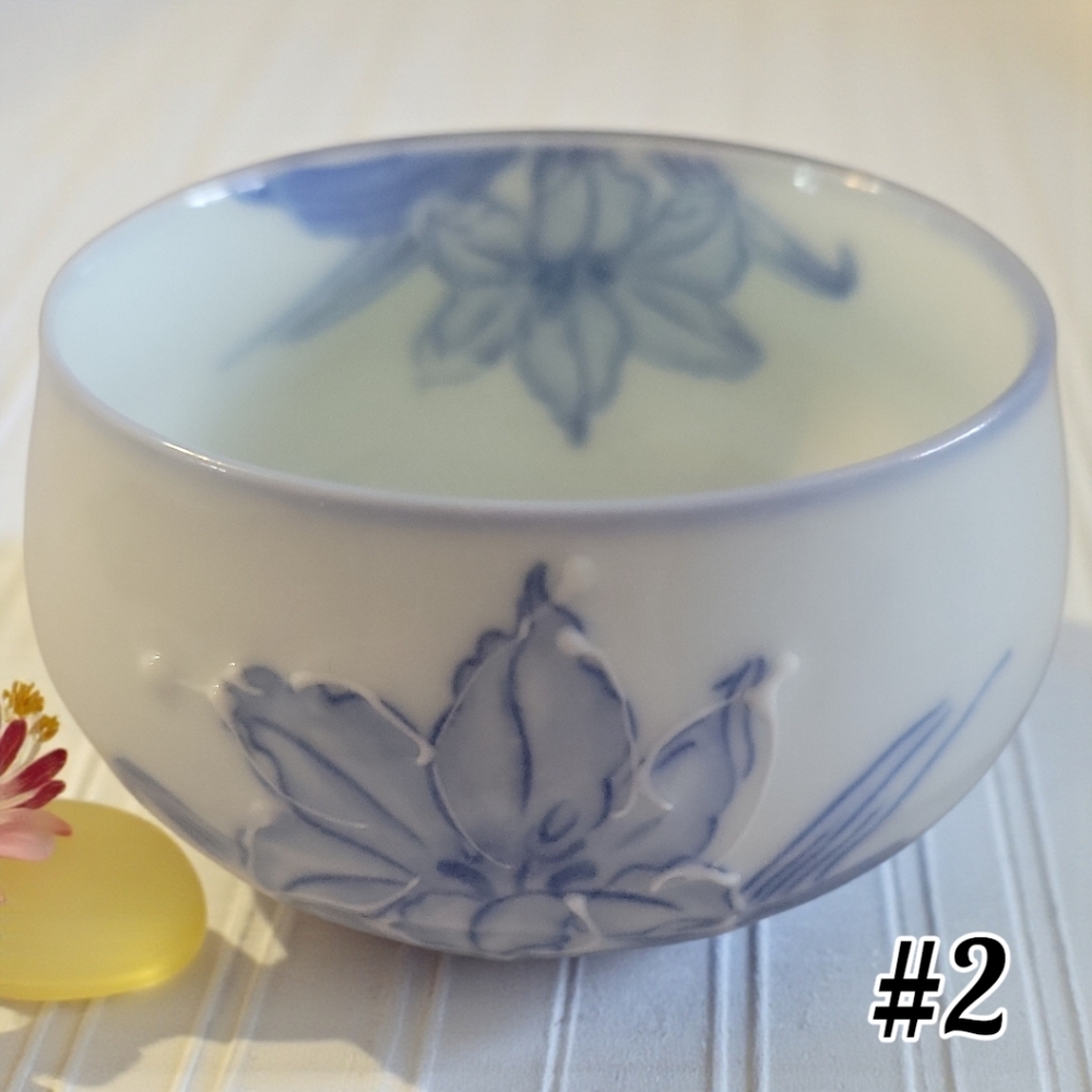 NWT Vtg Pier 1 Arita Ware Sometsuke Porcelain Teacup Japanese Blue Orchid Iris